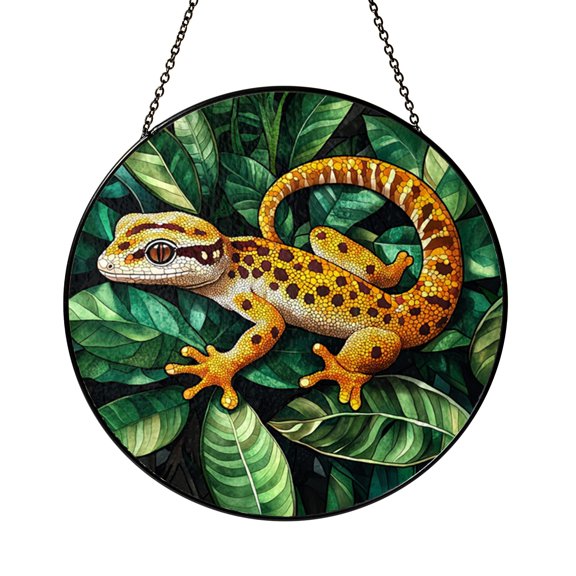 Glass Leopard Gecko Window Decor, Reptile Inspired Suncatcher for Cozy Nature Loving Interiors