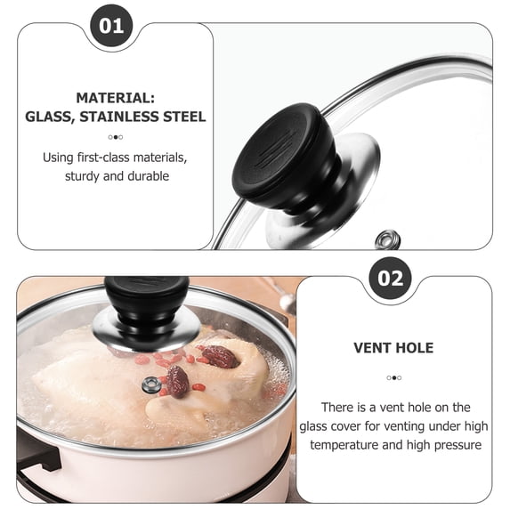 Glass Lid: Cookware Glass Replacement Lid Stainless Steel Rim Handle for Pots Pans Skillet Saucepan 15X15CM