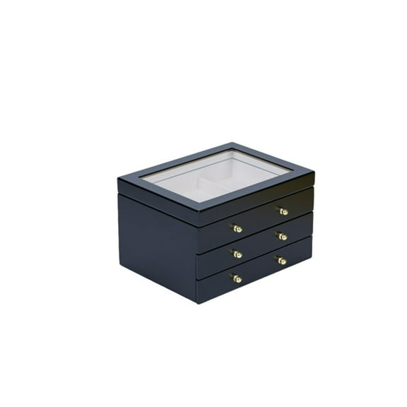 Glass Lift Top Black Jewelry Box