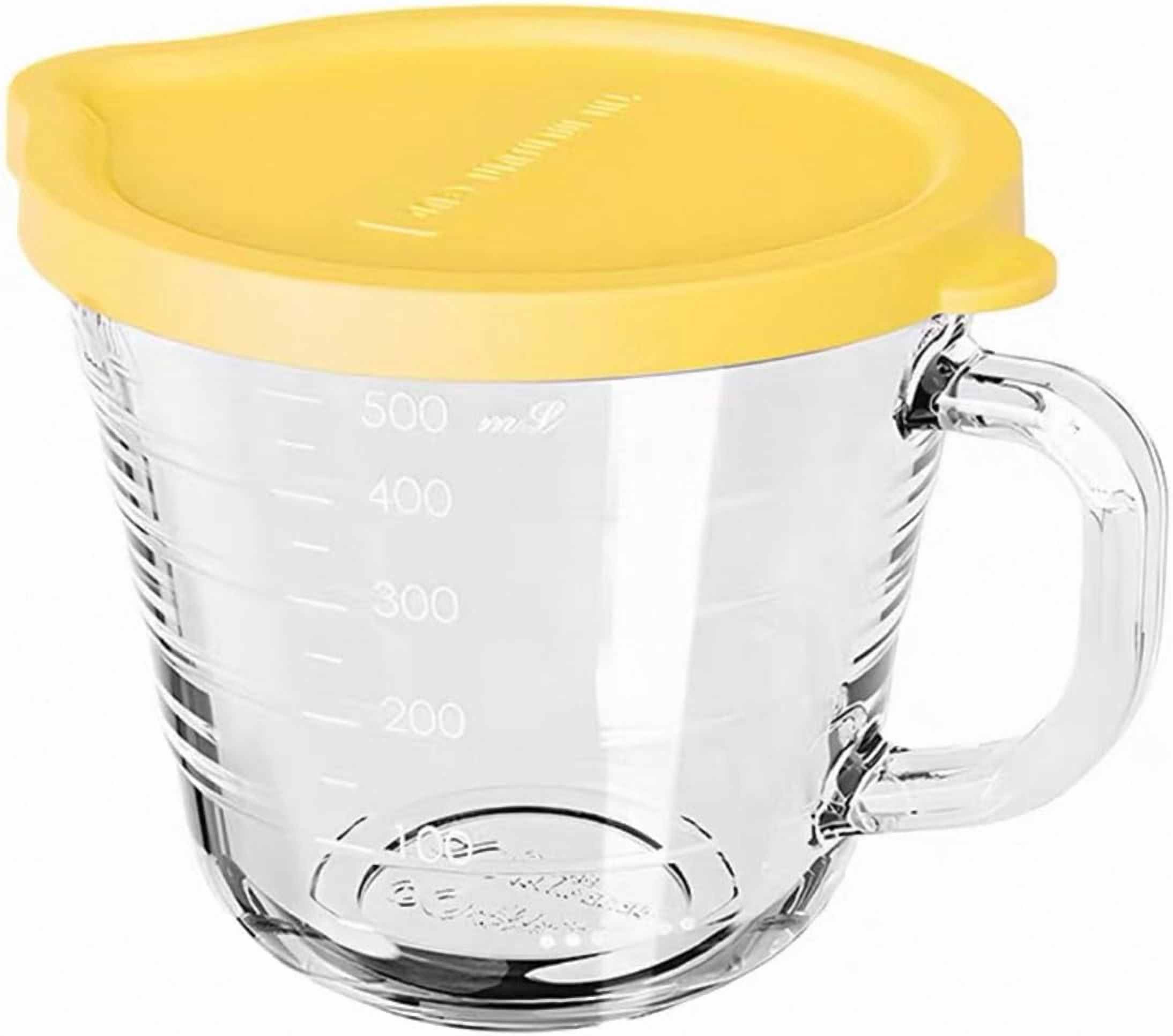 ABPETE Glass Liquid Measuring Cup with Lid, 16.9oz Heat Resistant Tempered Glass Mixing Cup with Handle