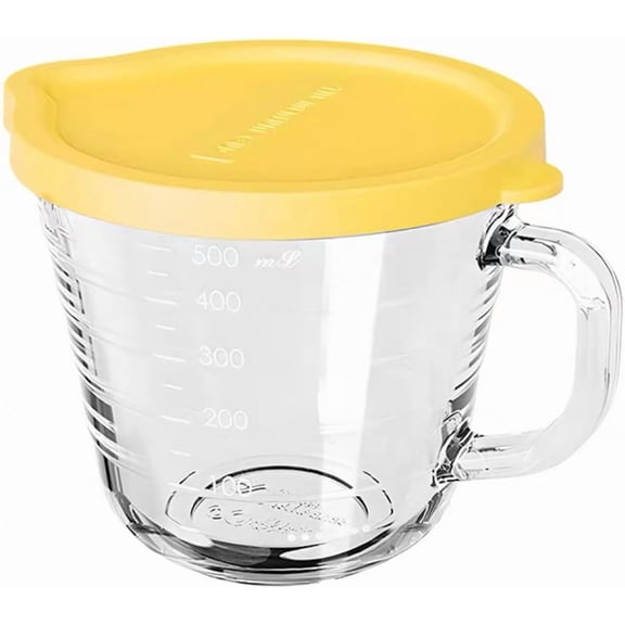 ABPETE Glass Liquid Measuring Cup with Lid, 16.9oz Heat Resistant Tempered Glass Mixing Cup with Handle