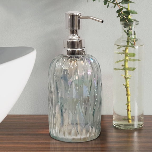 Glass Liquid Soap Dispenser Pump Bottle | Bathroom Vanity & Kitchen Sink,Holds Soap,Lotion & Sanitizer | Rainbow Lustre