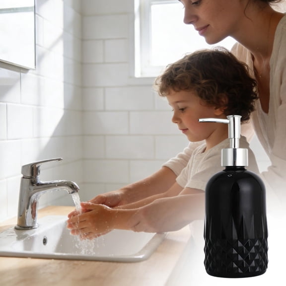 Glass Liquid Soap Pump Bottle Diamond Cut Refillable Dispenser Leakproof Skidproof Base Storage Container For Shampoo Lotion Dish Soap Bathroom Kitchen Countertop Decor Organizer