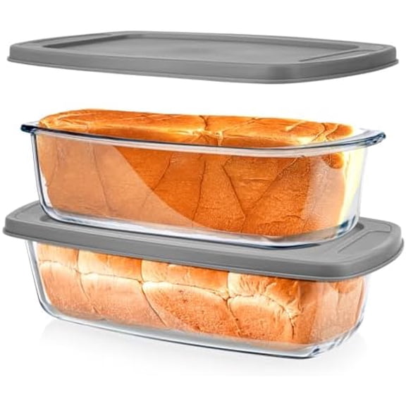 Glass Loaf Pans for Baking Bread with Lids - 1.9 Qt Glass Loaf Pan | Oven, Dishwasher, Fridge, Freezer & Microwave Safe, Bread Pan Suit for Lasagna, Meatloaf, Banana - 2Pcs