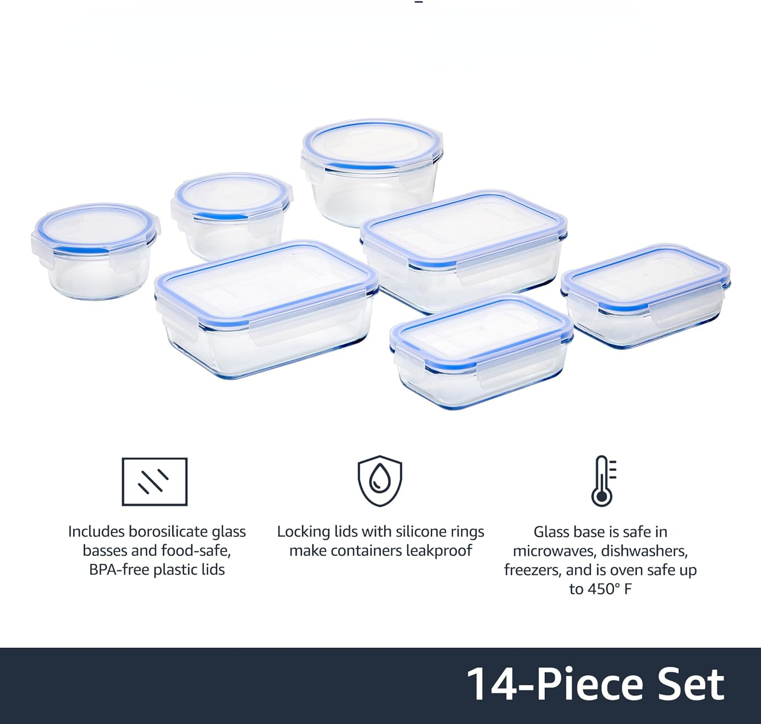 Glass Locking Lids Food Storage Containers, 14Piece Set, 7 Count of