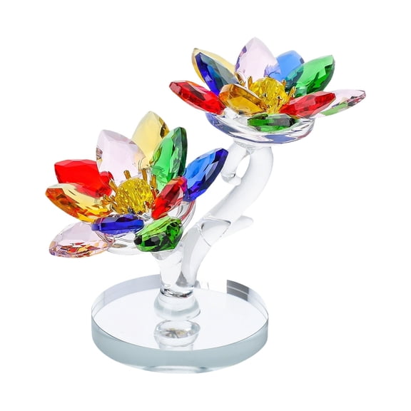 Glass Lotus Ornament Flower Pair, Cosmug Creative Crystal Craft Figurine, Decorative Artificial Flower, for Home Decor, Tabletop Display and Living Room Use, Colorful