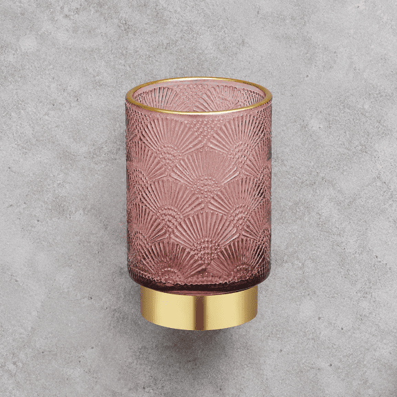 Glass Makeup Brush Holder with Metal Base, Red