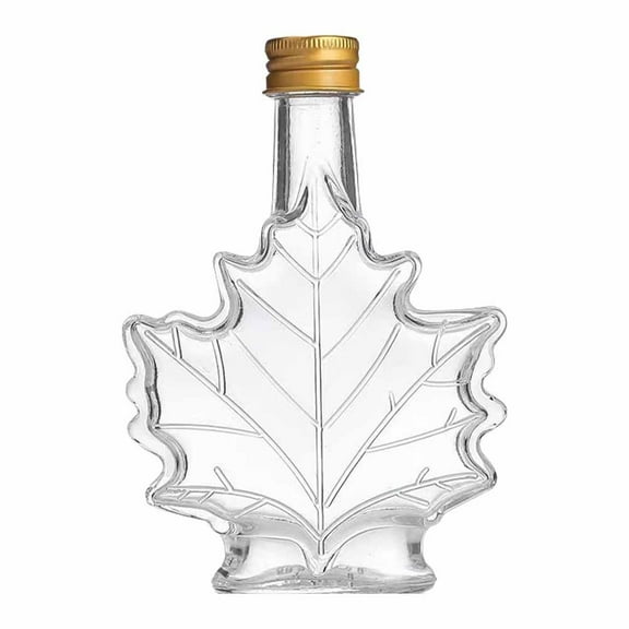 Glass Maple Syrup Bottles Jars,Glass Syrup Dispenser Bottle,Reusable Leaf Shaped, Food Grade Canning Bottles,Empty Glass Syrup Bottles with Lids for Homemade Drinks