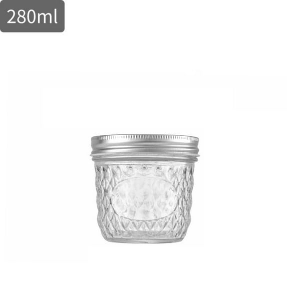 Glass Mason Jar New Diamond Pattern Transparent Split Jar Seal 120ml/250ml/280ml/350ml/450ml/650ml Glass Sealed Bottle Jam (280ml)