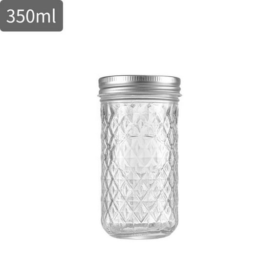 Glass Mason Jar New Diamond Pattern Transparent Split Jar Seal 120ml/250ml/280ml/350ml/450ml/650ml Glass Sealed Bottle Jam (350ml A)