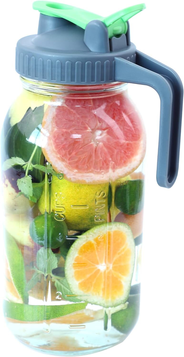Glass Mason Jar Pitcher 64 Oz Leak Proof & Airtight Wide Mouth Water