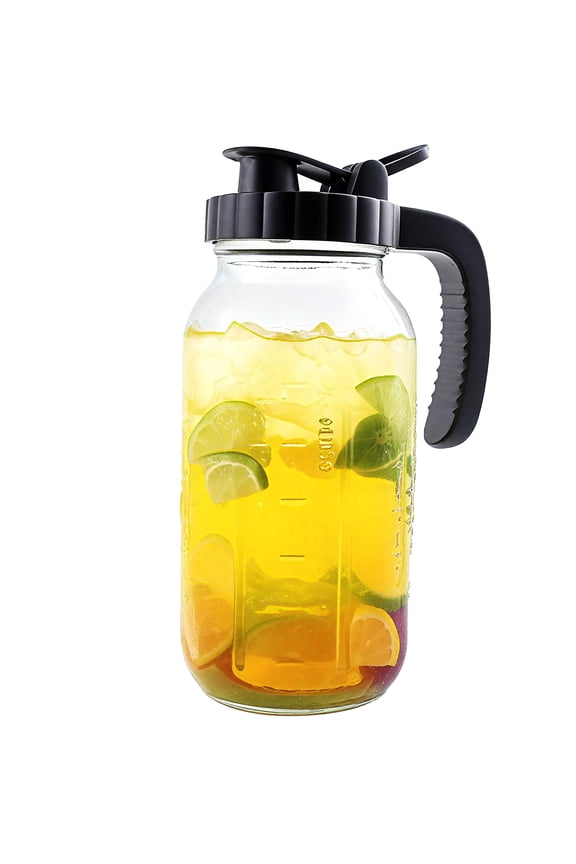 64oz Mason Jar Pitcher With Lid Half Gallon Glass Water Pitchers Wide Mouth 2 Quart Cold Hot Water Jug For Coffee,Lemonade, Iced Tea,Milk,Juice Sun Tea Container For Fridge