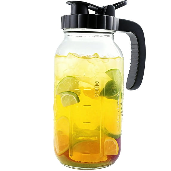 64oz Mason Jar Pitcher With Lid Half Gallon Glass Water Pitchers Wide Mouth 2 Quart Cold Hot Water Jug For Coffee,Lemonade, Iced Tea,Milk,Juice Sun Tea Container For Fridge