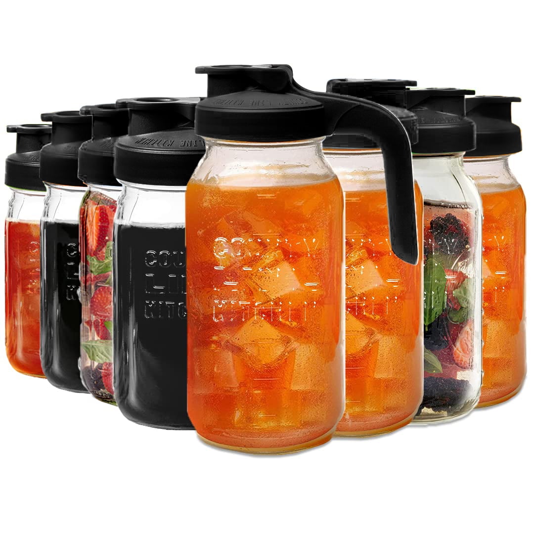 Glass Mason Jar Pitcher with Lid Wide Mouth 2 Quart 64 oz Heavy Duty