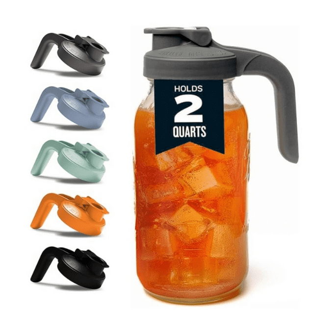 Glass Mason Jar Pitcher with Lid Wide Mouth, 2 Quart (64 oz) Heavy
