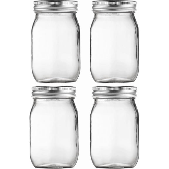 Glass Mason Jars, 16oz Clear Glass Jars with Lids for Sealing, Regular Mouth Canning Jars for Food Storage, Snacks, Candies, DIY Projects, 4 Pack