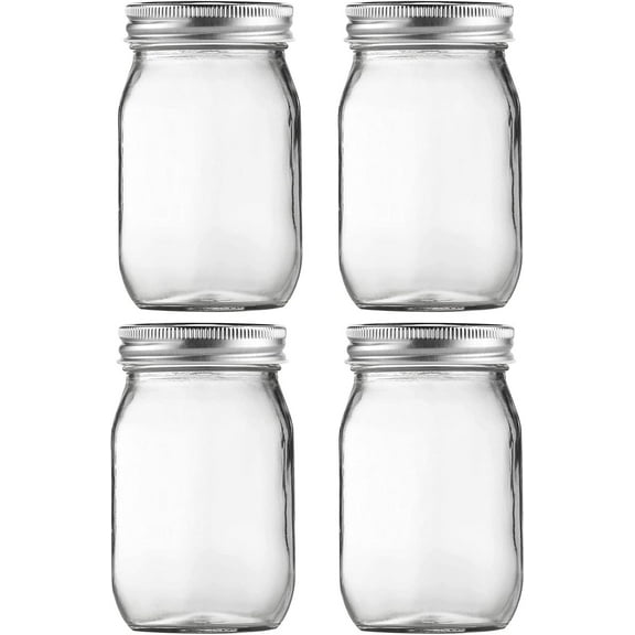 Glass Mason Jars, 16oz Clear Glass Jars with Lids for Sealing, Regular Mouth Canning Jars for Food Storage, Snacks, Candies, DIY Projects, 4 Pack