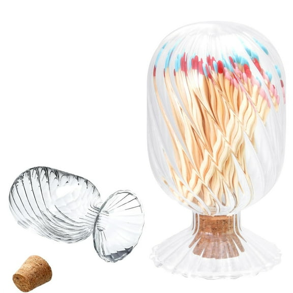 Glass Match Cloche Jar,Happon Helix Shaped Glass Match Holder, Decorative Match Holder Jar for Candles Set Display(No Matches)