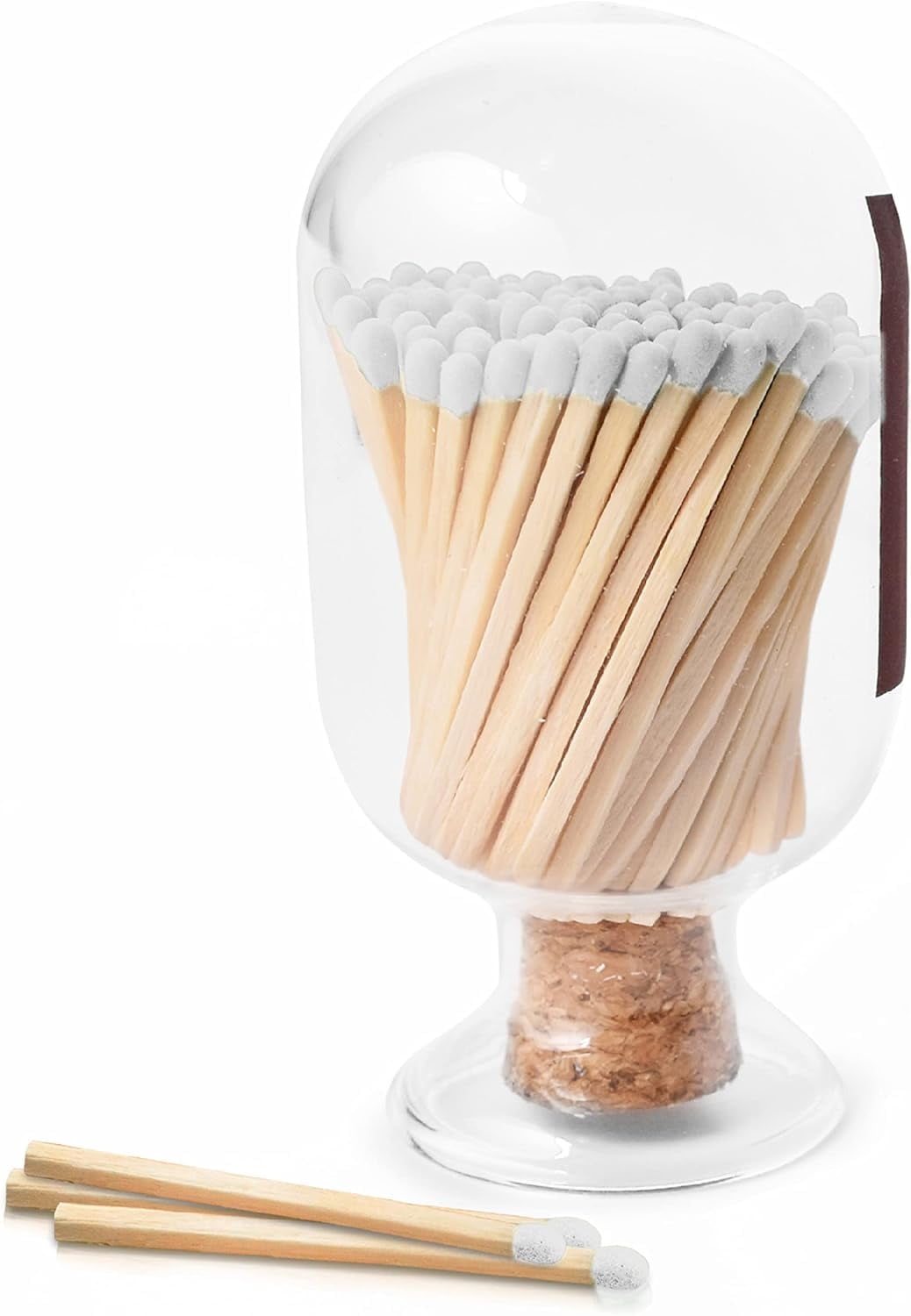 Clear Glass Cloche Match Holder with Cork Base