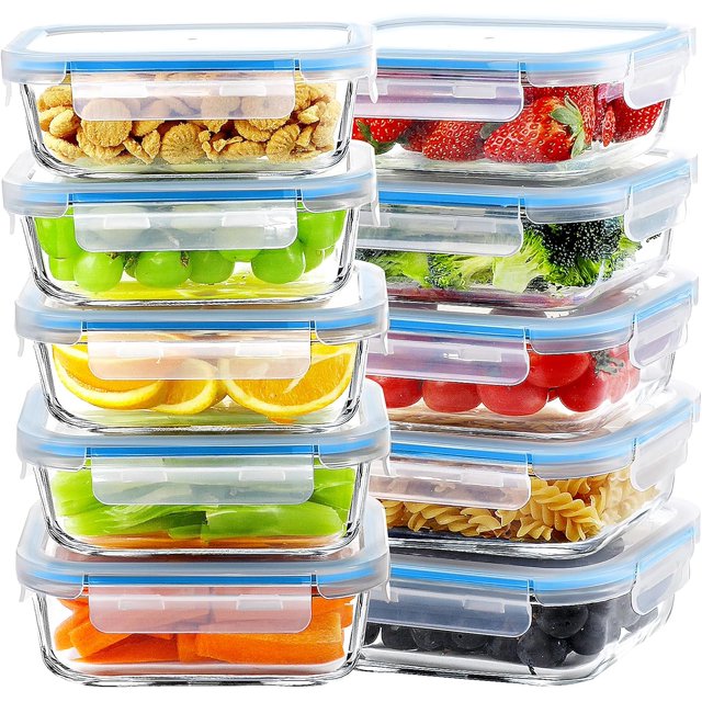 Glass Meal Prep Containers, 10 Packs 22 oz Airtight Glass Food Storage