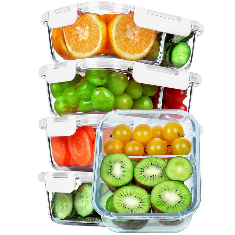 5 Pack 36oz Glass Food Storage Containers 2 Compartments Glass Meal Prep  Containers with Lids Lunch Containers for Adult Food Prep Containers with