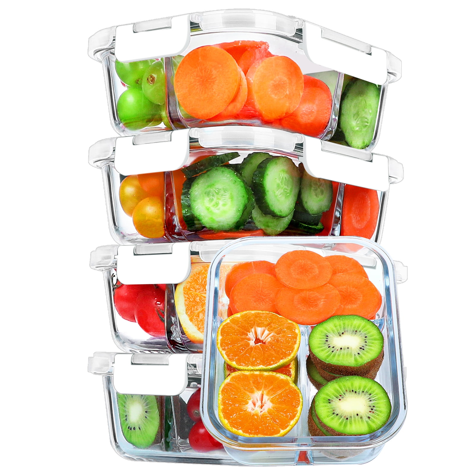 DAS TRUST 5 Pack 36oz Food Storage Containers 2 Compartment Glass Meal Prep  Containers with Lids Lunch Containers for Adult with Dividers Reusable