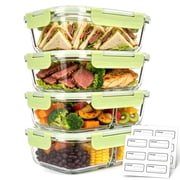 OVINESY 4 Pack 22oz Glass Meal Prep Containers with Lids, Food Storage Boxes, Leakproof Glass Storage Set for Lunch, Freezer Meals, Snacks and Everyday Kitchen 