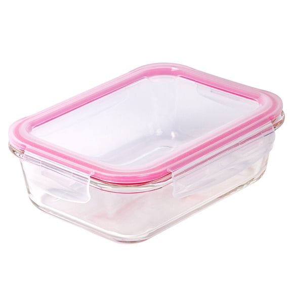 Glass Meal Prep Containers for Kitchen Glass Food Storage Container with Pink Lid Home Use 0.94 qt (1040 ml) Kitchen Food Container Glass Lunch Container