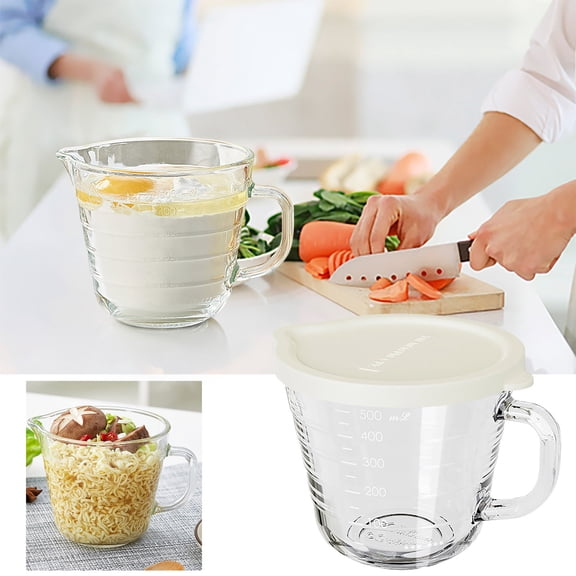 Glass Measuring Cup for Baking, Microwave-Safe Borosilicate Glass Measuring Cup with Handle, Kitchen Baking Bowl with Measurement Marks for Cooking, Mixing, and Food Prep