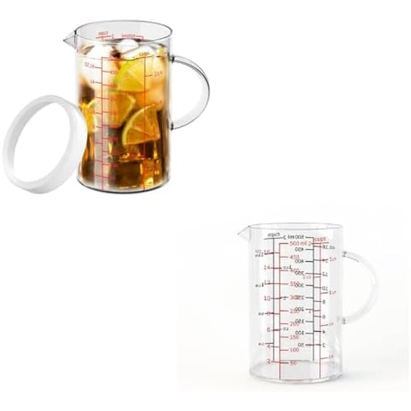 Glass Measuring Cup, [Double-Sided Measuring Scale, Insulated handle, V-Shaped Spout], High Borosilicate Glass Measuring Cup for Kitchen or Restaurant, Easy To Read, 500 ML (0.5 Liter, 2 Cup)