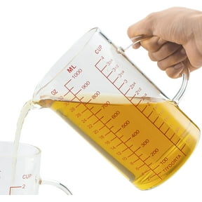 Glass Measuring Cup with Handle, Three Scales (OZ, Cup, ML), V-Shaped Spout, Measuring Beaker for Kitchen or Restaurant, Easy to Read, by TIYOORTA (1000ML RED)