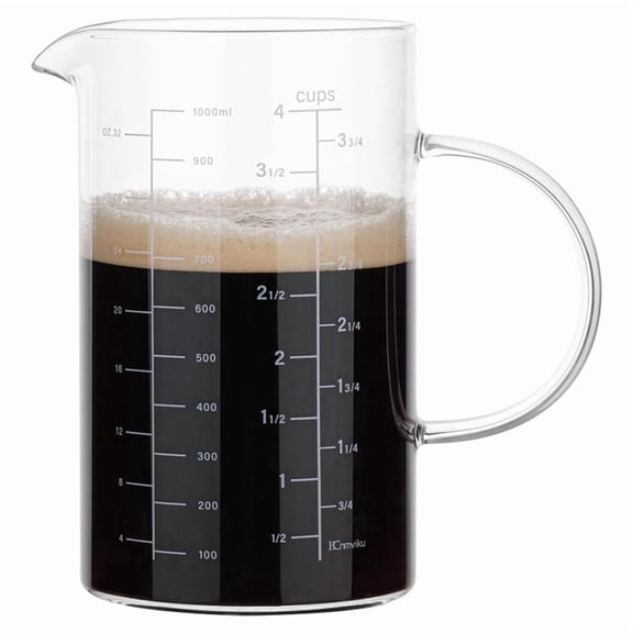 Glass Measuring Cup, Insulated Handle, V-Shaped Spout, High Borosilicate Glass Measuring Cup 1000ML, /1 Liter, 4 Cup