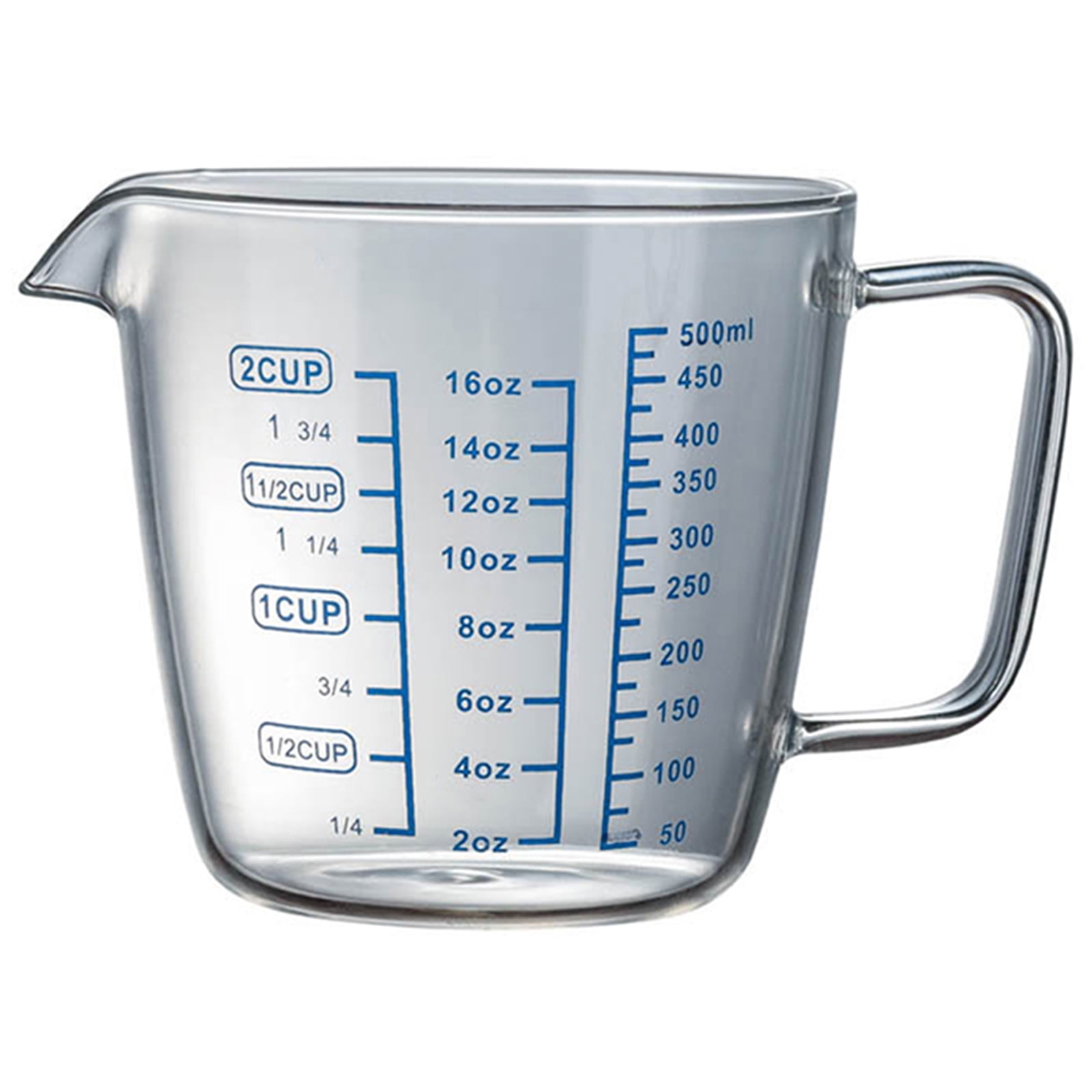 Glass Measuring Cup with Lid Handle, Borosilicate VShaped Spout