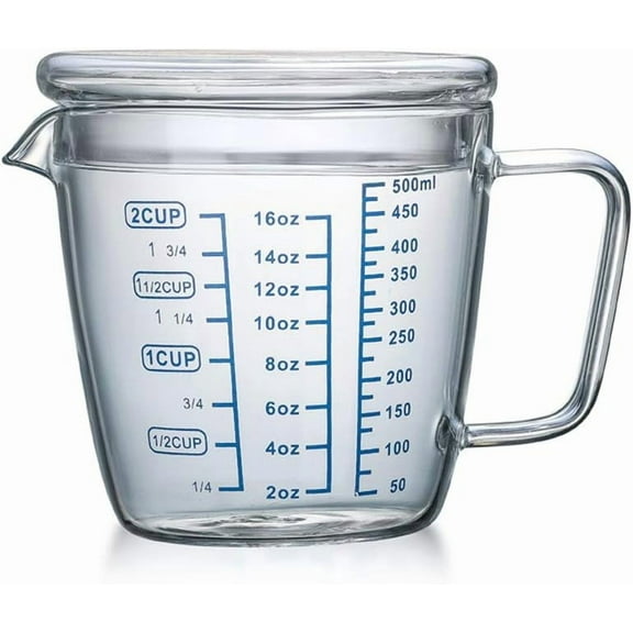 Glass Measuring Cup with Lid Handle, Borosilicate V-Shaped Spout Microwave Safe Kitchen Mixing Accessories 3 Measurement Scales Cup, ML, OZ Easy Measure Liquid Powder Milk Cups for Cooking Baking