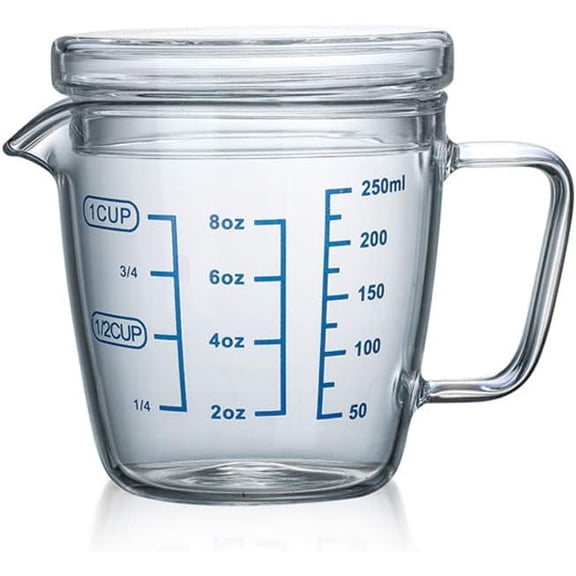 Glass Measuring Cup with Lid Handle, Borosilicate V-Shaped Spout Microwave Safe Kitchen Mixing Accessories 3 Measurement Scales Cup, ML, OZ Easy Measure Liquid Powder Milk Cups for Cooking Baking