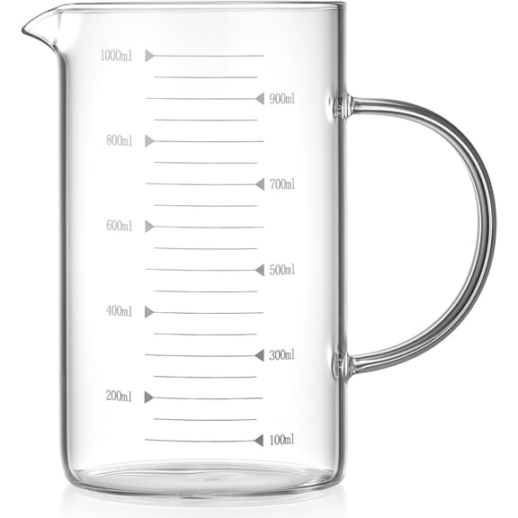 Glass Measuring Cup, Measuring Cups For drinking, Baking and Cooking, 1000ml (35oz) Multipurpose Measuring and Tea Cup, For Cooking and Beverage Use