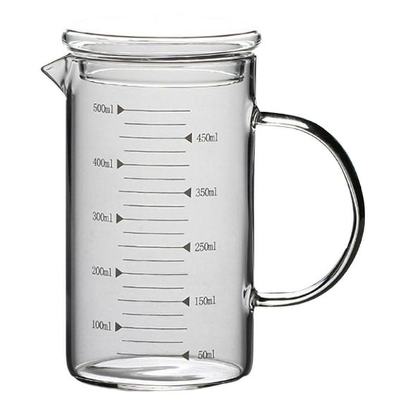 Glass Measuring Cup, V-Shaped , Easy to Read with Lid, Food Grade Kitchen Accesssories, Beaker for Kitchen, Baking, Restaurant - 500ml