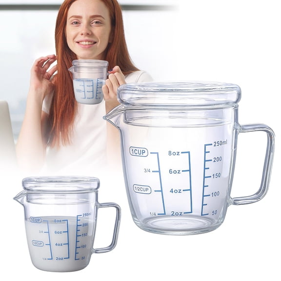Glass Measuring Cup With Lid Dual Scale Glass Pitcher Thickened Glass Liquid Measure Jug For Baking Milk Coffee Cooking(Clear-10.3Cm)