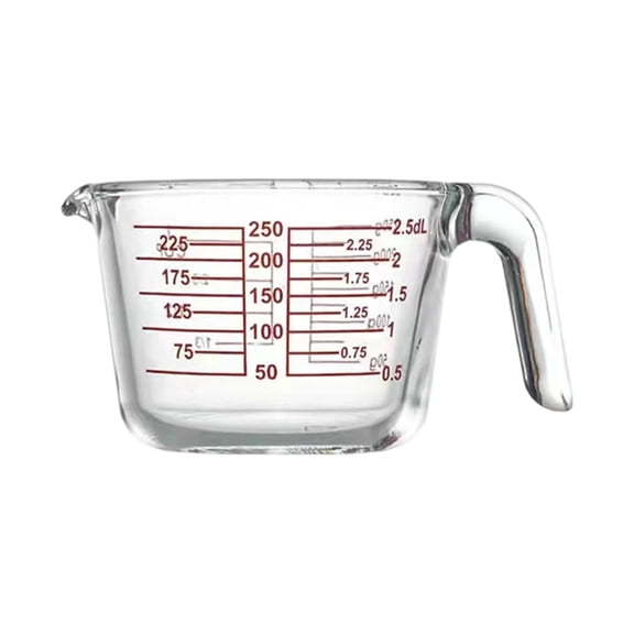 Glass Measuring Cup with Handle, 8.5oz Borosilicate Glass Pitcher with Red Scale Markings, for Baking and Cooking