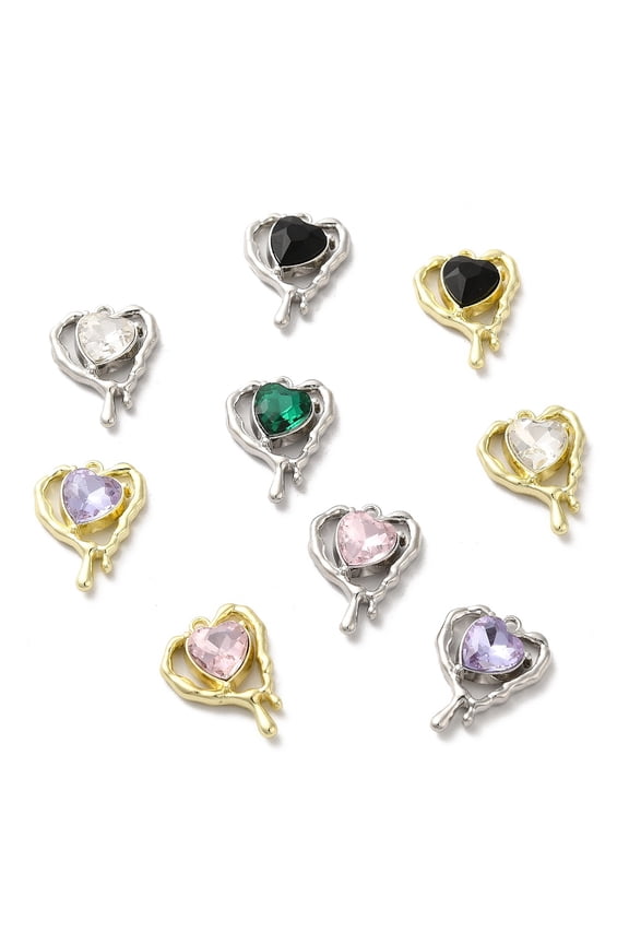 Glass Melting Heart Pendant with Alloy Findings Lead Free Cadmium Free Mixed color 20x15.5x5.5mm Hole: 1.4mm