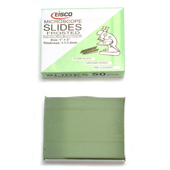 Glass Microscope Slides, 50 Pack - Precleaned - Ground & Polished Edges - Frosted End - Eisco Labs