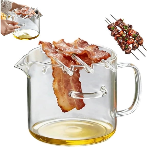 Glass Microwave Bacon Cooker,Multifunctional Glass Bacon Grill with Lid for Oven,Heat-Resistant Microwave Bacons Tray,Non-Stick Glasses Cooking Pot for Home Cooking, Picnics, and Barbecues