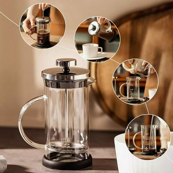Glass Milk Frother, Hand Pump Creamer Maker, Manual Milk Steamer With Handle, Transparent Scale Pitcher, Coffee Foam Maker, Hot Cold Beverage Mixer TOPLIU