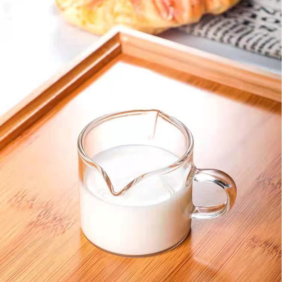Glass Milk Pitcher 4 oz Double Spouts Coffee Creamer Cup with Handle Clear Borosilicate Glass for Espresso Bar Kitchen