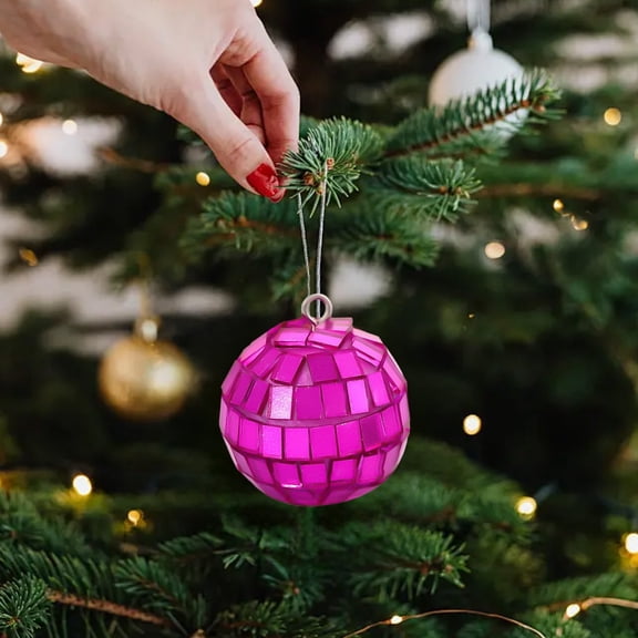 Glass Mirror Reflective Ball Ornament | 1.97" Foam Spheres | Silver, Red, Pink, Purple, Blue, Green, Rose Gold | Light-Catching Party, Wedding, Cake Decor | Easy Hang, Durable