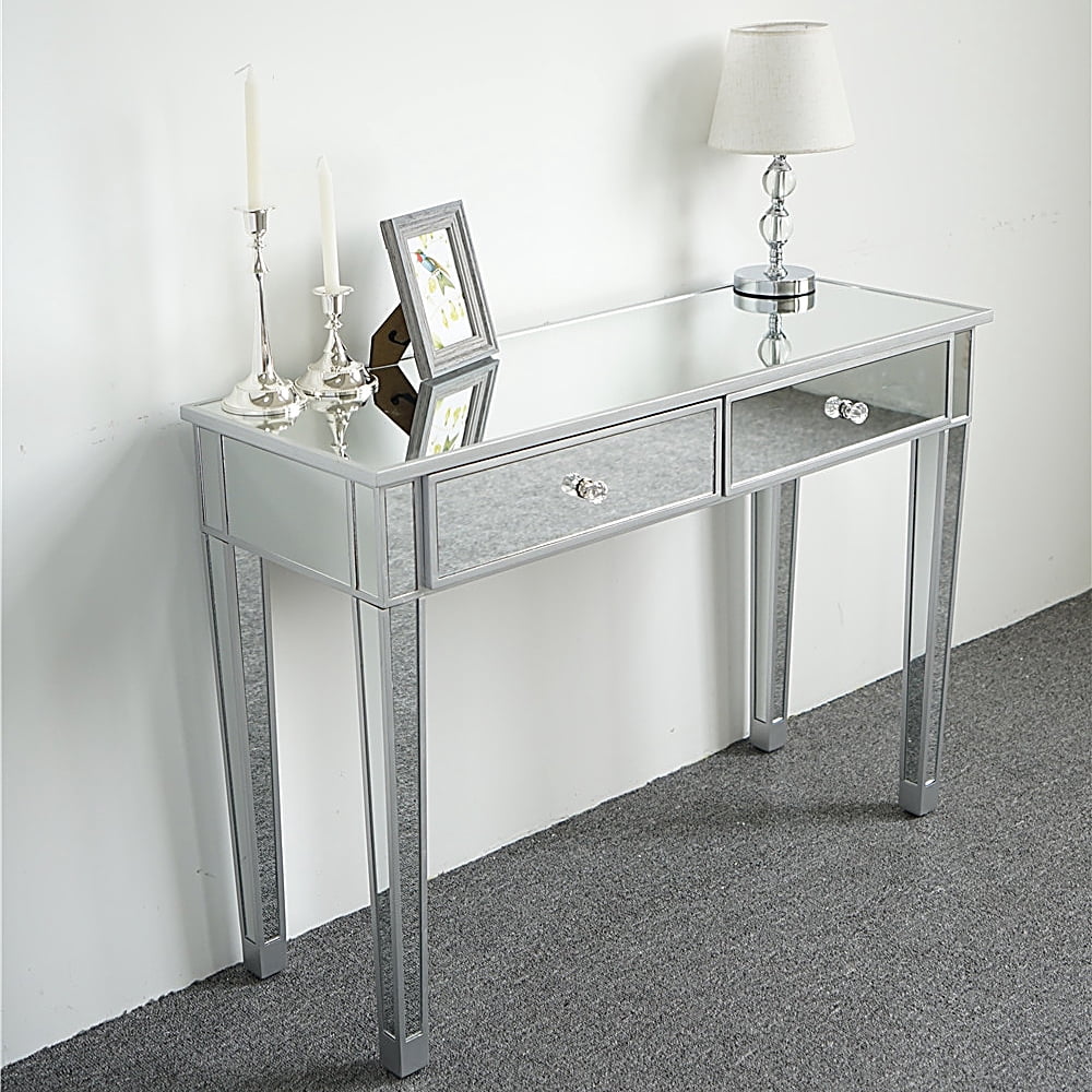 Glass Mirrored Makeup Table with 2 Drawers for Bedroom