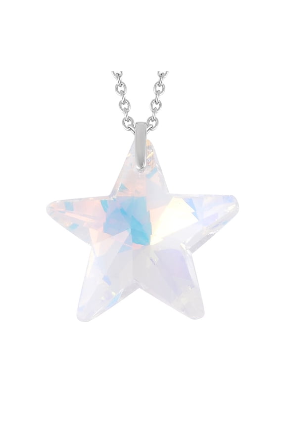 Glass Mix Stainless Steel 925 Sterling Silver Rhodium Plated Star Pendant Necklace for Women Jewelry Size 20" Birthday Christmas Gifts for Women