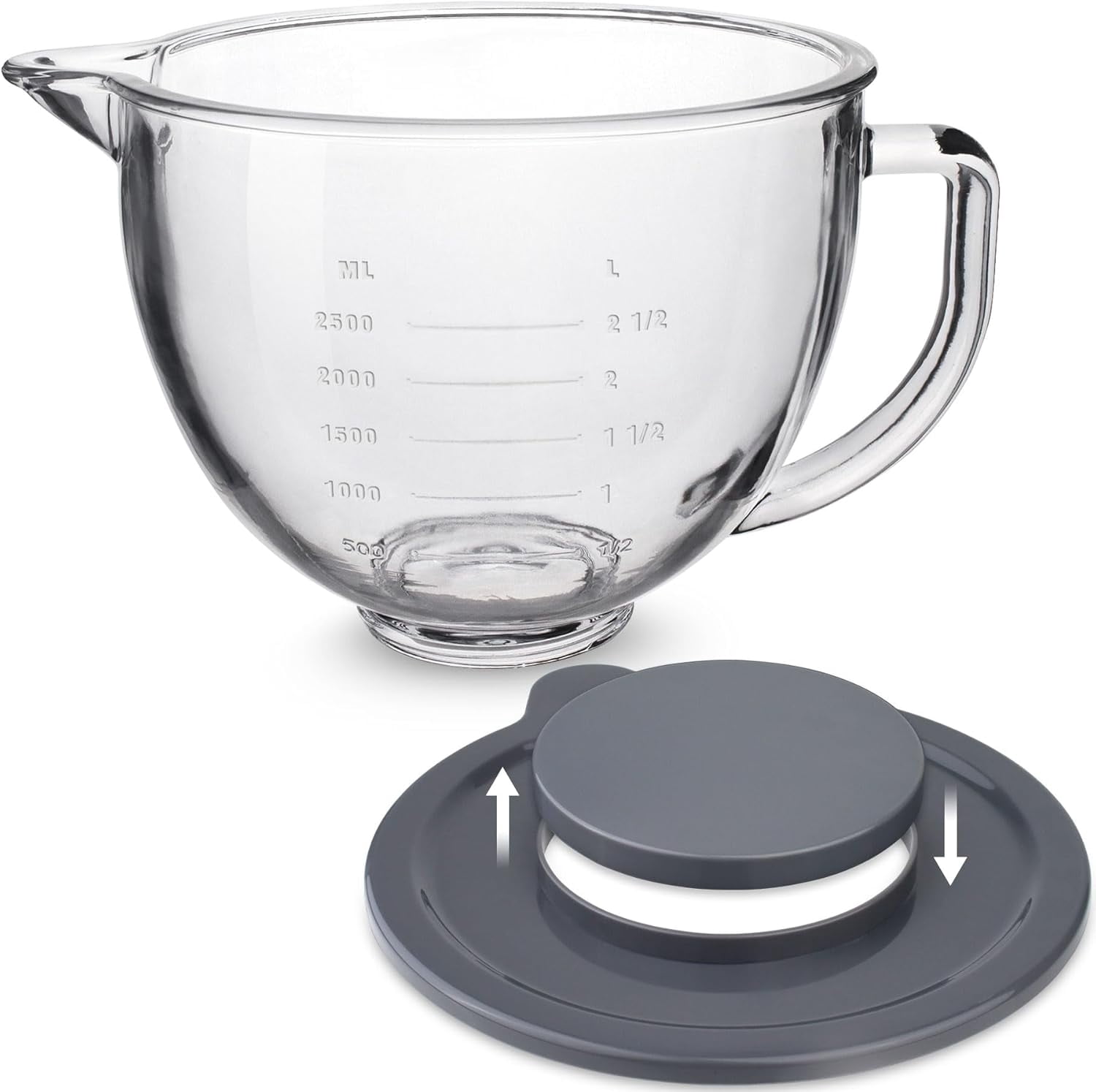 Glass Mixing Bowl Accessory 5 Quart Compatible with KitchenAid 4.5