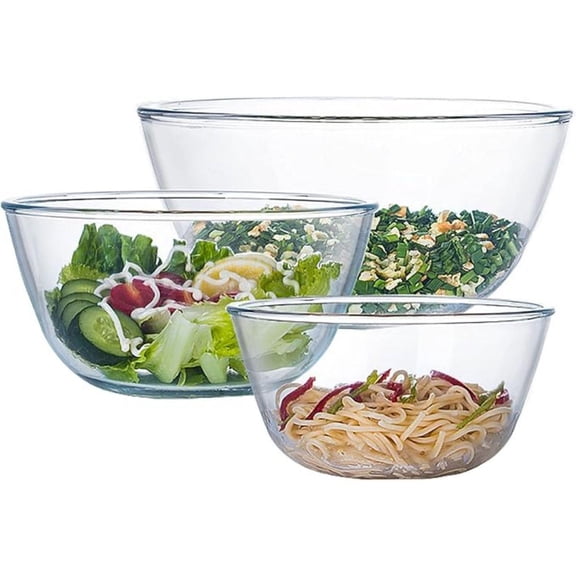 Glass Mixing Bowl Set of 3 for Kitchen, Baking, Prepping, Serving, Cooking Large Salad Bowl Set, High Brosilicate Bowl Set, Stackable, , Microwavable, Great Gift