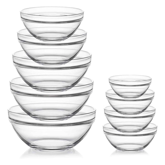Glass Mixing Bowls Set, Nesting Bowls for Storage, Great for Cooking, Baking, Prepping, Stackable Bowl Set